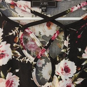 Black floral print blouse